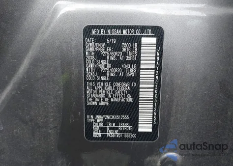 2019 Nissan Armada Sl from USA, damaged, VIN JN8AY2NC3KX512555